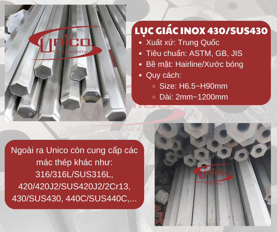 Lục giác inox 430/SUS430 - Unico Steel